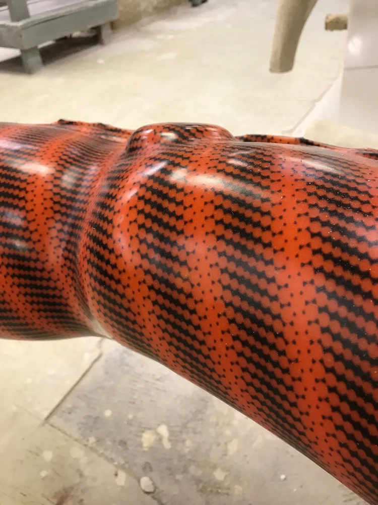 Close up of red and black orthotic transfer